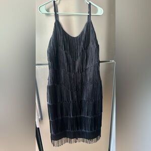 Black Fringe Dress 16W Fits Like 12  — Bettie Page Queen of Pinups